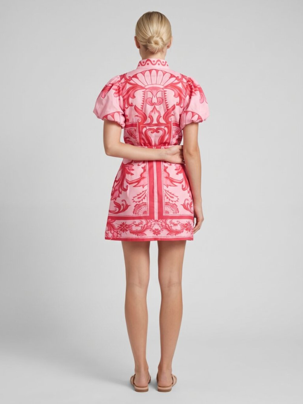 Women's Hot Pink Linen Shirt & Skirt Set Puff Sleeve Boho Summer Two Piece - Picture 3 of 3